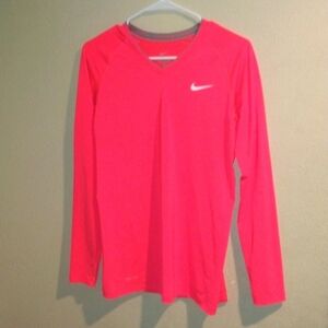 Nike Pro Combat Women's  Dri-Fit V Neck Fitted Long Sleeve Performance Hot Pink